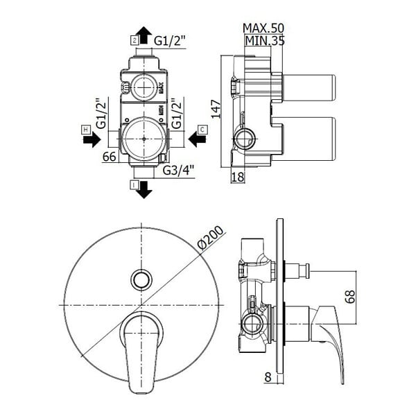 SWISS AQUA TECHNOLOGIES - Project mitigeur de baignoire à encastrer à levier, 2 sorties, corps d'encastrement inclus, noir mat (SATBSPRO215C) - large