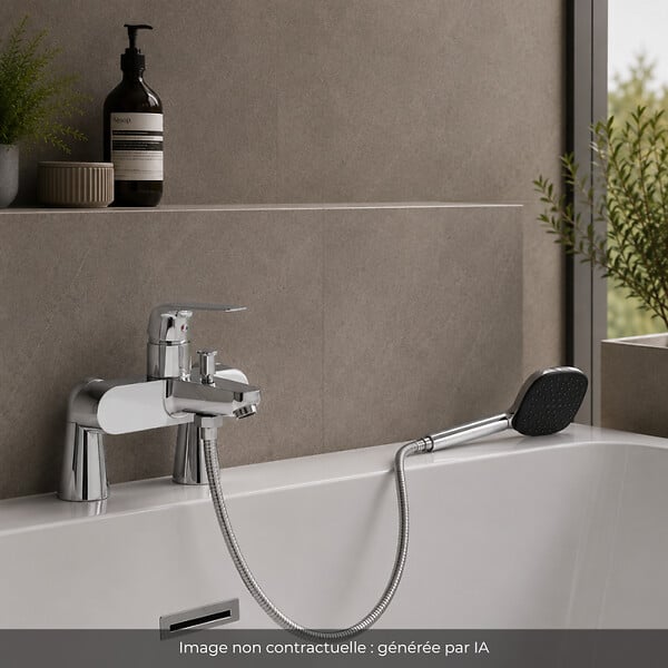 GROHE - Mitigeur baignoire mécanique Swift avec colonnettes Idro'Flex + Douchette 2 jets Comfort + Flexible - large
