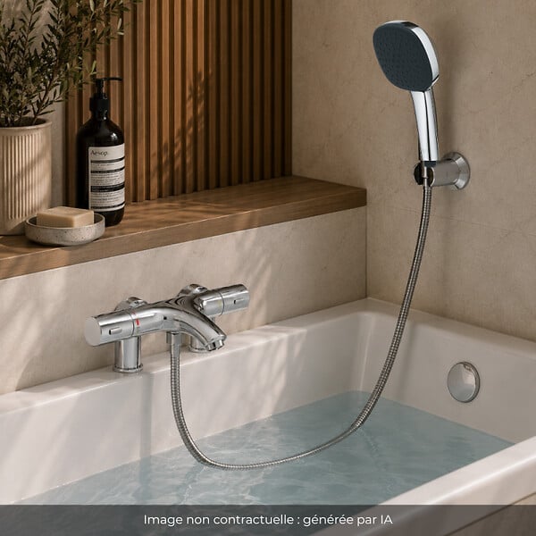 GROHE - Mitigeur baignoire thermostatique Precision Trend avec colonnettes Idro'Flex + Douchette 2 jets Comfort + Flexible + Support - large