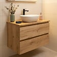 SWISS AQUA TECHNOLOGIES - Meuble de salle de bain suspendu 80 cm avec plan de toilette, 2 tiroirs, chêne Halifax mat, SAT B-Way (BWAY280OAKDESK) - vignette