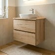 SWISS AQUA TECHNOLOGIES - Meuble salle de bain suspendu 59 x 50 x 45 cm – 2 tiroirs – plaque de recouvrement – chêne mat – B-Way (BWAY260OAKDESK) - vignette