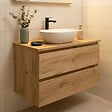 SWISS AQUA TECHNOLOGIES - Meuble de salle de bain suspendu 100 cm avec plan de toilette, 2 tiroirs, chêne Halifax mat, SAT B-Way (BWAY2100OAKDESK) - vignette