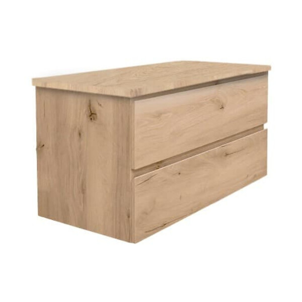SWISS AQUA TECHNOLOGIES - Meuble de salle de bain suspendu 100 cm avec plan de toilette, 2 tiroirs, chêne Halifax mat, SAT B-Way (BWAY2100OAKDESK) - large