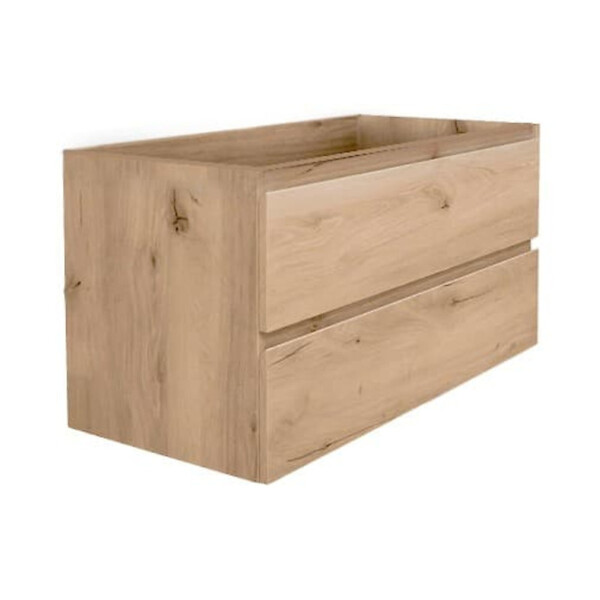 SWISS AQUA TECHNOLOGIES - Meuble de salle de bain suspendu 100 cm avec plan de toilette, 2 tiroirs, chêne Halifax mat, SAT B-Way (BWAY2100OAKDESK) - large