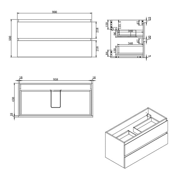 SWISS AQUA TECHNOLOGIES - Meuble de salle de bain suspendu 100 cm avec plan de toilette, 2 tiroirs, chêne Halifax mat, SAT B-Way (BWAY2100OAKDESK) - large