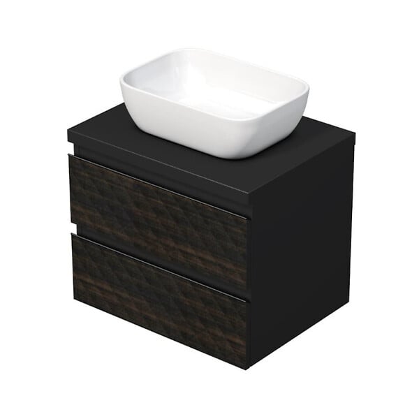 SWISS AQUA TECHNOLOGIES - Cube Way 60x47,5x46 cm meuble de salle de bain suspendu avec lavabo et plaque de recouvrement, marron mat (CUBE3D46602ZHKD) - large