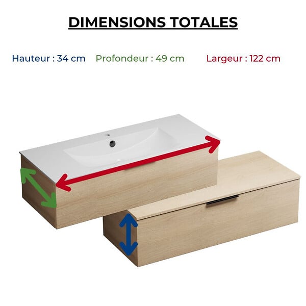 BURGBAD - Meuble vasque 120 cm Olena en décaler chêne clair + colonne - large