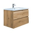 SWISS AQUA TECHNOLOGIES - B-Way 79x50x45 cm meuble de salle de bain suspendu 2 tiroirs avec lavabo en marbre coulé, chêne mat (BWAY280OAKU) - vignette