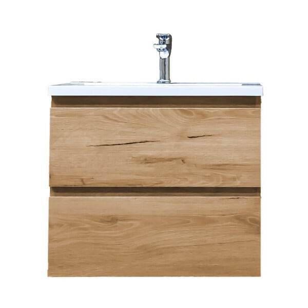 SWISS AQUA TECHNOLOGIES - B-Way 59x50x45 cm meuble de salle de bain suspendu 2 tiroirs avec lavabo en marbre coulé, chêne mat (BWAY260OAKU) - large