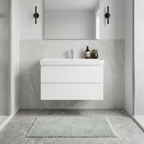 SWISS AQUA TECHNOLOGIES - Meuble de salle de bain suspendu 100 cm avec lavabo, 2 tiroirs, blanc brillant, SAT B-Way (BWAY2100WU1BI) - large