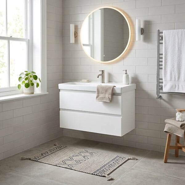 SWISS AQUA TECHNOLOGIES - Meuble de salle de bain suspendu 100 cm avec lavabo, 2 tiroirs, blanc brillant, SAT B-Way (BWAY2100WU1BI) - large