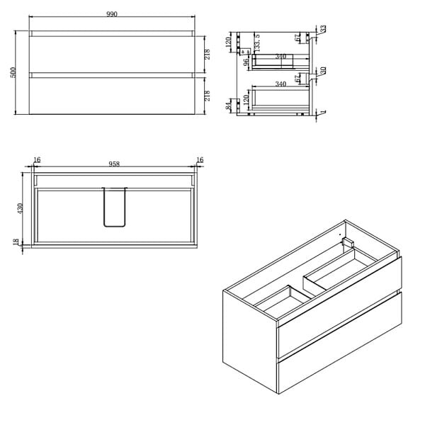 SWISS AQUA TECHNOLOGIES - Meuble de salle de bain suspendu 100 cm avec lavabo, 2 tiroirs, blanc brillant, SAT B-Way (BWAY2100WU1BI) - large