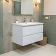 SWISS AQUA TECHNOLOGIES - Meuble de salle de bain suspendu 80 cm avec lavabo en marbre coulé, 2 tiroirs, blanc brillant, SAT B-Way (BWAY280WU) - vignette