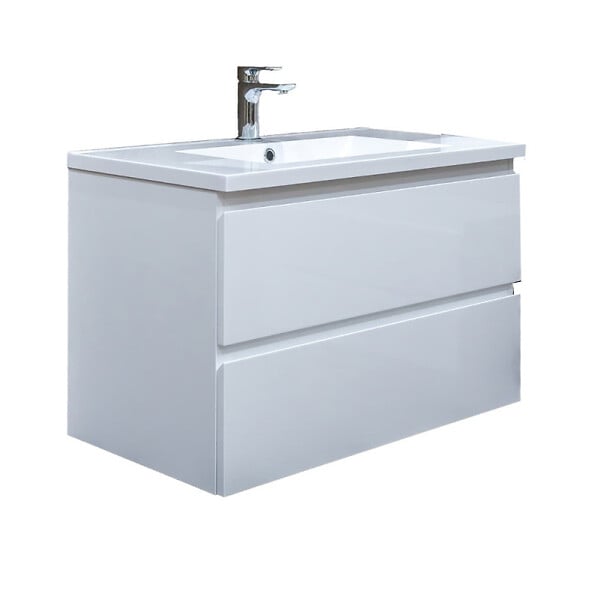 SWISS AQUA TECHNOLOGIES - Meuble de salle de bain suspendu 80 cm avec lavabo en marbre coulé, 2 tiroirs, blanc brillant, SAT B-Way (BWAY280WU) - large