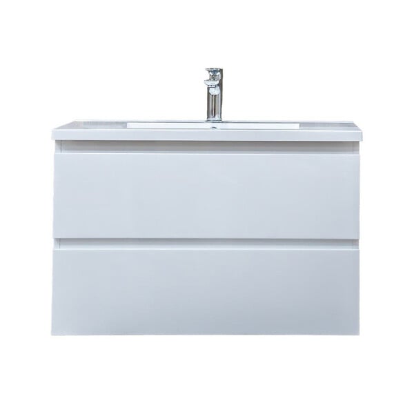 SWISS AQUA TECHNOLOGIES - Meuble de salle de bain suspendu 80 cm avec lavabo en marbre coulé, 2 tiroirs, blanc brillant, SAT B-Way (BWAY280WU) - large