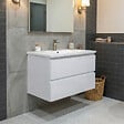 SWISS AQUA TECHNOLOGIES - Meuble de salle de bain suspendu 80 cm avec lavabo en marbre coulé, 2 tiroirs, blanc brillant, SAT B-Way (BWAY280WU) - vignette