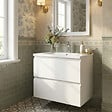 SWISS AQUA TECHNOLOGIES - Meuble salle de bain suspendu 59 x 50 x 45 cm blanc brillant 2 tiroirs avec lavabo en marbre coulé SAT B-Way (BWAY260WU) - vignette