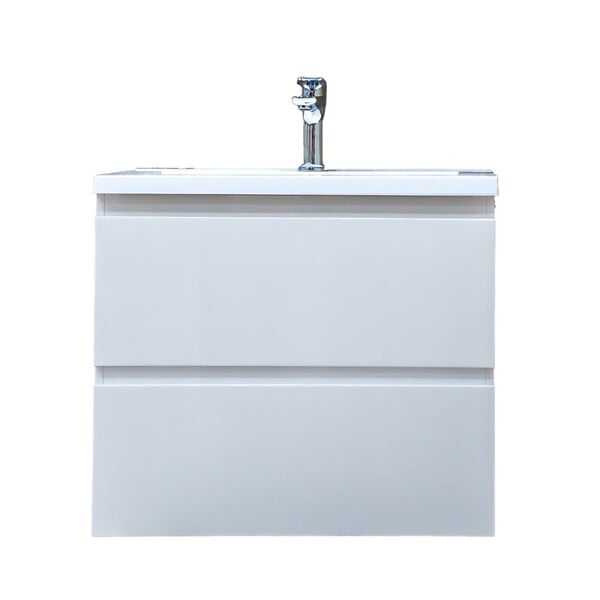 SWISS AQUA TECHNOLOGIES - Meuble salle de bain suspendu 59 x 50 x 45 cm blanc brillant 2 tiroirs avec lavabo en marbre coulé SAT B-Way (BWAY260WU) - large