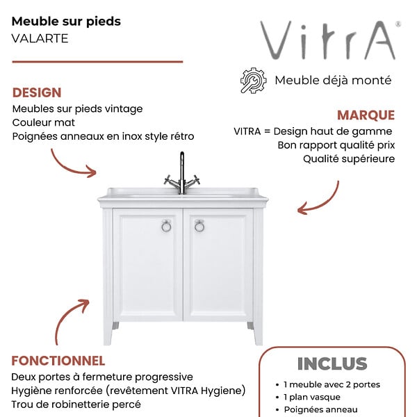 VITRA - Meuble vasque VitrA Valarte blanc mat 80 cm avec portes - large
