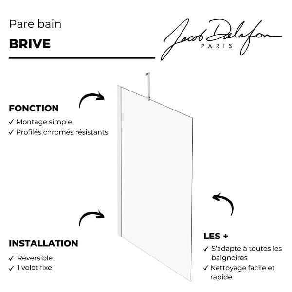 JACOB DELAFON - Pare bain fixe réversible Brive avec barre de renfort - large