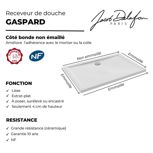 JACOB DELAFON - Receveur de douche 90 x 90 cm  Gaspard céramique carré - large