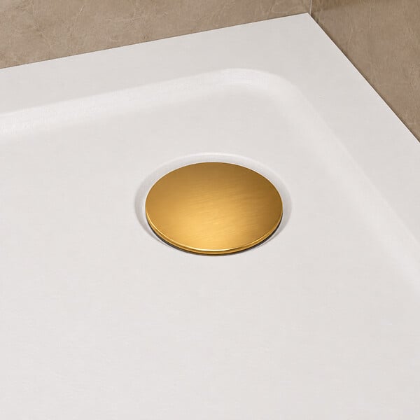 OTITEC - Receveurs de douche carré blanc - 80x80 - Siphon doré brossé inclus - CARO - large