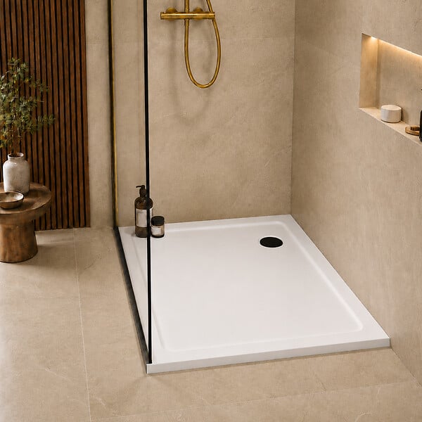 OTITEC - Receveurs de douche carré blanc - 80x80 - Siphon noir inclus - CARO - large