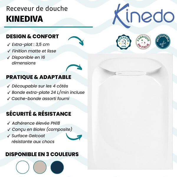 KINEDO - Receveur de douche Kinediva extra-plat 180x100 Blanc - large