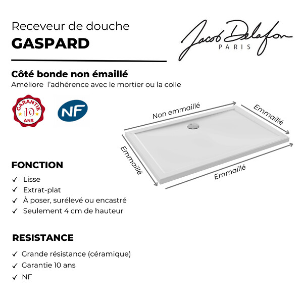 JACOB DELAFON - Receveur de douche 100 x 80 Gaspard extra-plat céramique - large