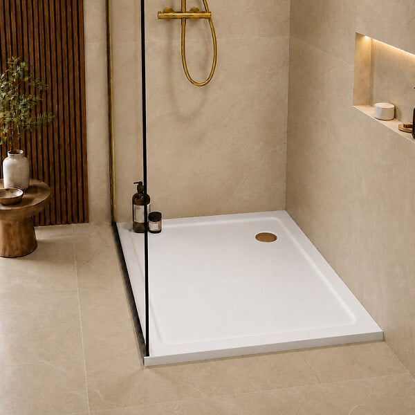 OTITEC - Receveurs de douche carré blanc - 80x80 - Siphon cuivre brossé inclus - CARO - large