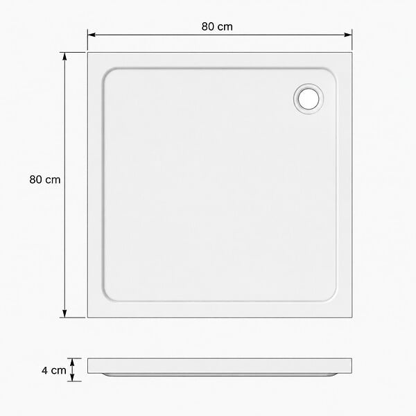 OTITEC - Receveurs de douche carré blanc - 80x80 - Siphon cuivre brossé inclus - CARO - large