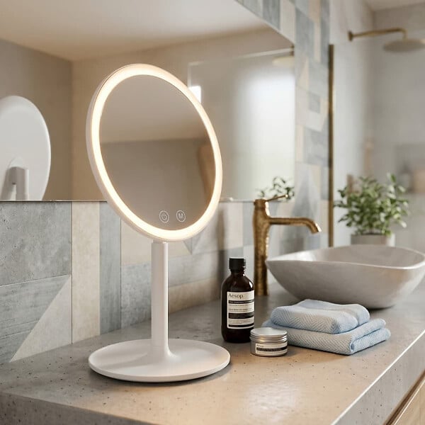 SWISS AQUA TECHNOLOGIES - Miroir cosmétique pliable en plastique, 3 couleurs de lumière réglables, hauteur 34,5 cm, blanc (SATZKLEDB) - large