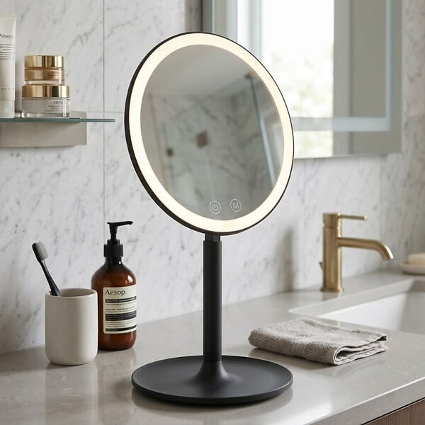 SWISS AQUA TECHNOLOGIES - Miroir cosmétique pliable en plastique, 3 couleurs de lumière réglables, hauteur 34,5 cm, noir (SATZKLEDC) - large