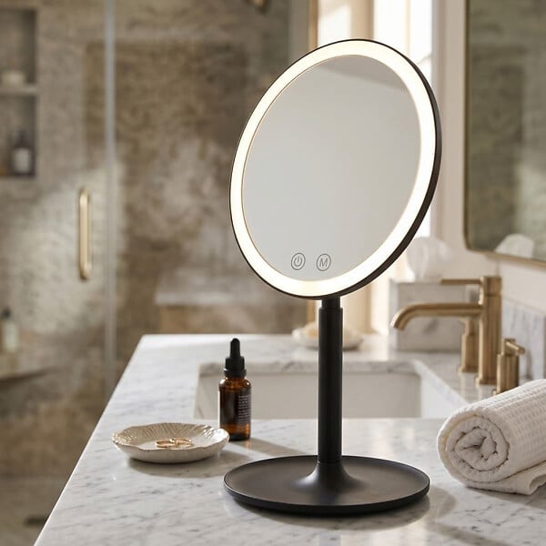 SWISS AQUA TECHNOLOGIES - Miroir cosmétique pliable en plastique, 3 couleurs de lumière réglables, hauteur 34,5 cm, noir (SATZKLEDC) - large