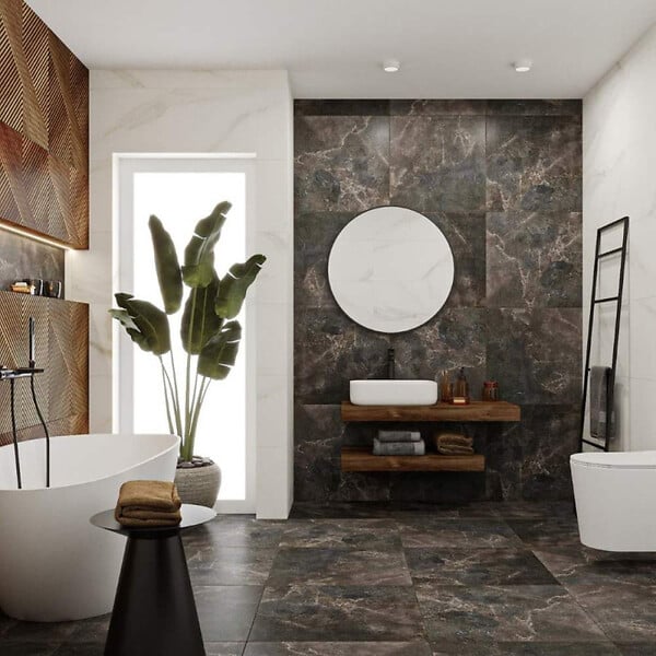 NATUREL - Miroir de salle de bain rond 60 cm avec cadre aluminium noir B-Way (ZBWKU60C) - large