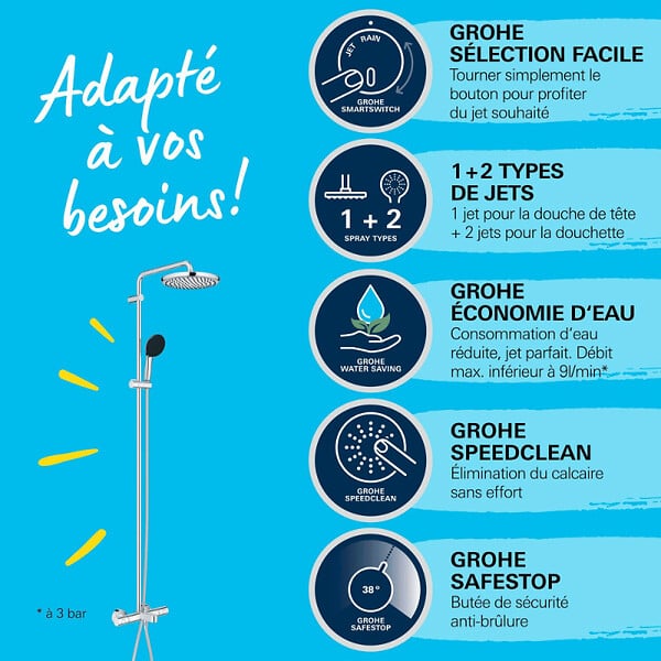 GROHE - Colonne bain douche thermostatique Vitalio Start System Chromé - large