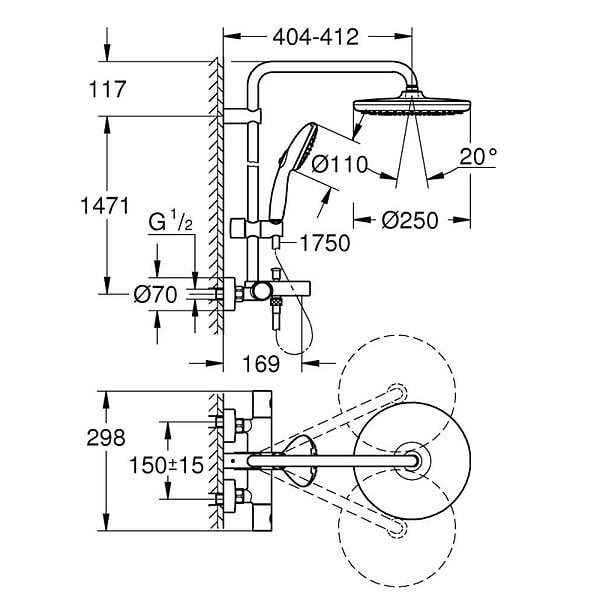 GROHE - Colonne bain douche thermostatique Vitalio Start System Chromé - large