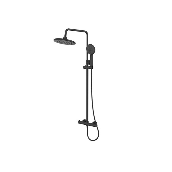 SWISS AQUA TECHNOLOGIES - Basic ensemble de douche avec mitigeur thermostatique, douche de tête, douchette à main, noir mat (SATSSTKEBC) - large