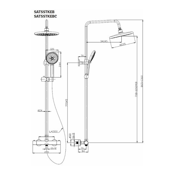 SWISS AQUA TECHNOLOGIES - Basic ensemble de douche avec mitigeur thermostatique, douche de tête, douchette à main, noir mat (SATSSTKEBC) - large