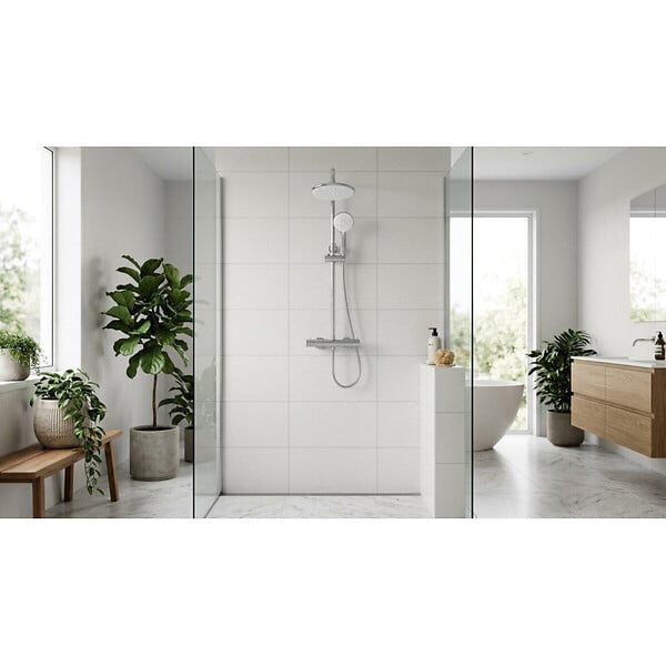 SWISS AQUA TECHNOLOGIES - Basic ensemble de douche avec mitigeur thermostatique, douche de tête, douchette à main, chrome (SATSSTKEB) - large