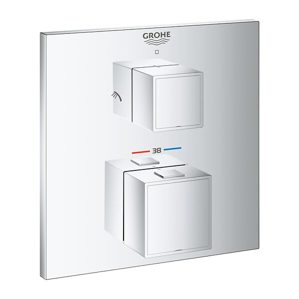 GROHE - Grohtherm Cube mitigeur thermostatique 2 sorties avec inverseur douche de tête / douchette, chrome (24154000) - large