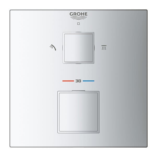 GROHE - Grohtherm Cube mitigeur thermostatique 2 sorties avec inverseur douche de tête / douchette, chrome (24154000) - large