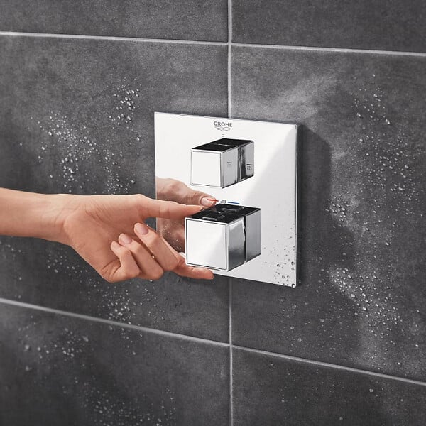 GROHE - Grohtherm Cube mitigeur thermostatique 2 sorties avec inverseur douche de tête / douchette, chrome (24154000) - large