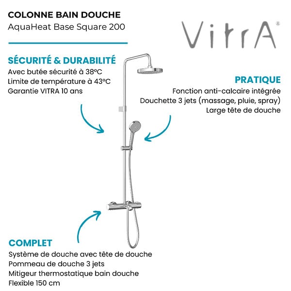 VITRA - Colonne bain douche thermostatique VitrA Aquaheat Joy 220 - large