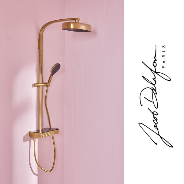JACOB DELAFON - Colonne de douche thermostatique Grands Boulevards avec tablette en verre laiton brossé - large