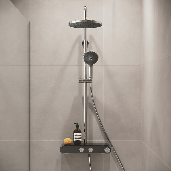 DURAVIT - Colonne de douche thermostatique Shelf 1050 chromé et noir brillant - large