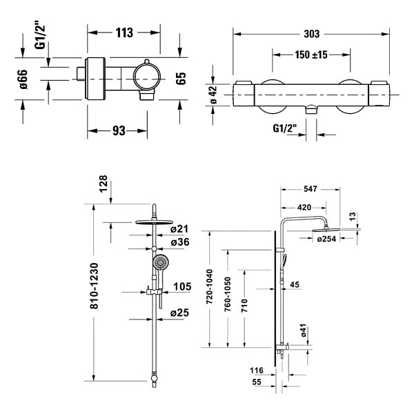 DURAVIT - Pack mitigeur de douche thermostatique 1000 + colonne Shower system Reno - large