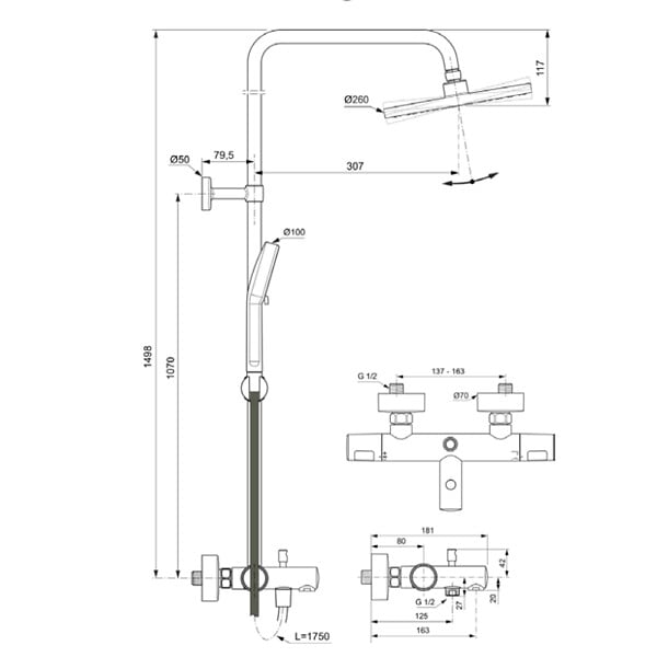 IDEAL STANDARD - Colonne bain douche thermostatique VitrA Aquaheat Bliss 250 B - large