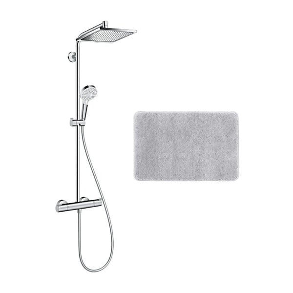 HANSGROHE - Hansgrohe Colonne de douche Crometta E 240 EcoSmart + cadeau gratuit tapis de salle de bain, gris (27281000-DSE) - large