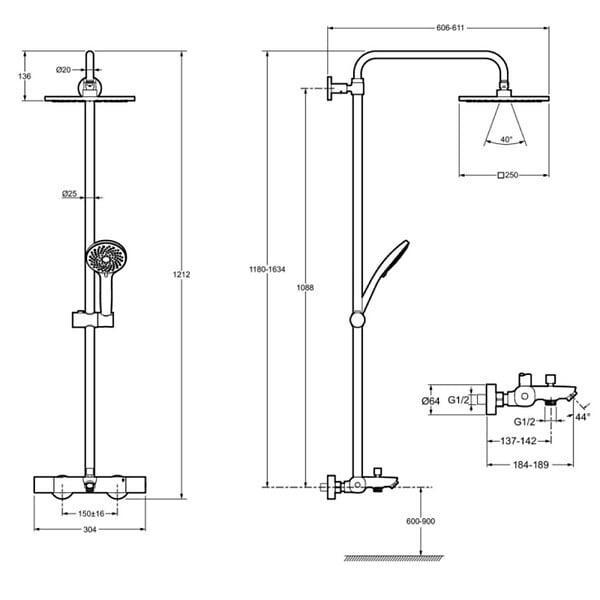 JACOB DELAFON - Colonne bain douche thermotastique July+ chromé - large